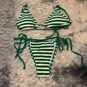 Green Striped Bikini Set